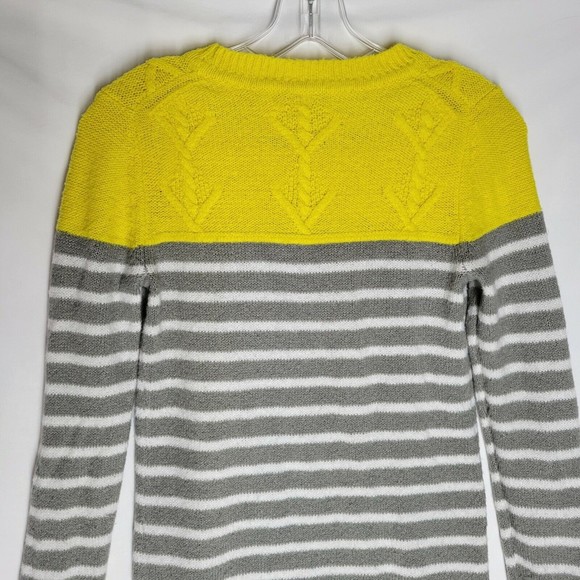GAP Women's Sweater Yellow Gray White Striped Crew Neck Long Sleeve Size XS - Picture 6 of 9